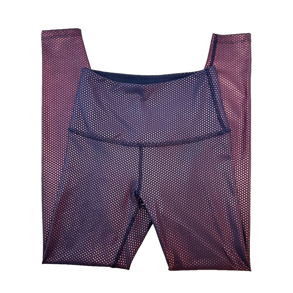 BEYOND YOGA Spot On High Waist Metallic Polkadot Leggings • Small • navy rose